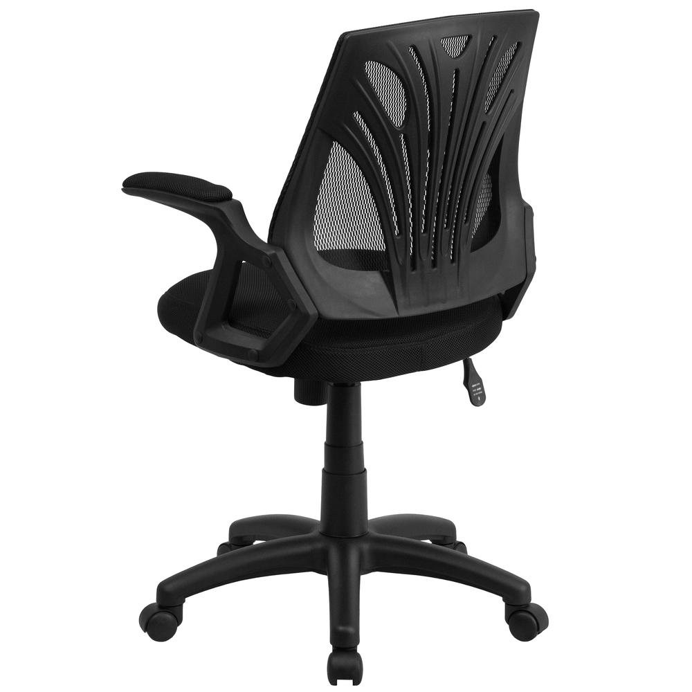 Mid-Back Designer Black Mesh Swivel Task Office Chair with Open Arms. Picture 4