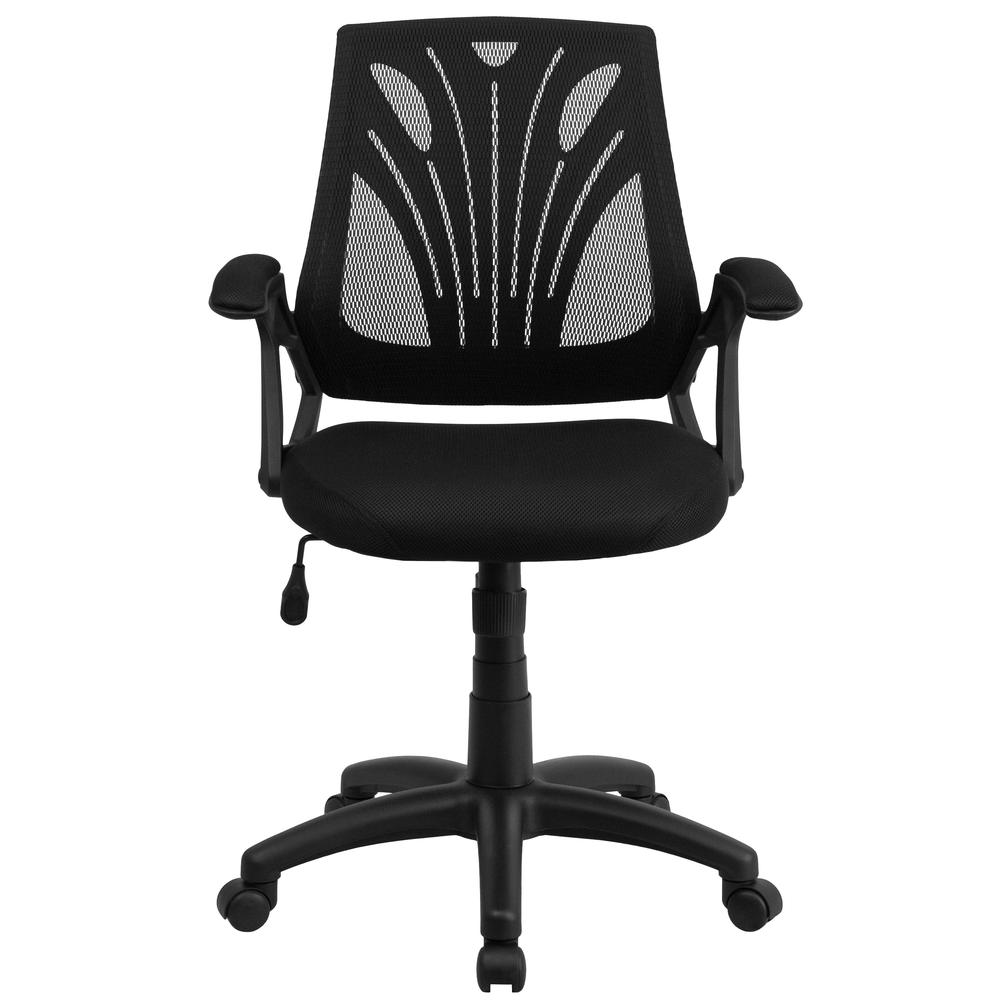 Mid-Back Designer Black Mesh Swivel Task Office Chair with Open Arms. Picture 5