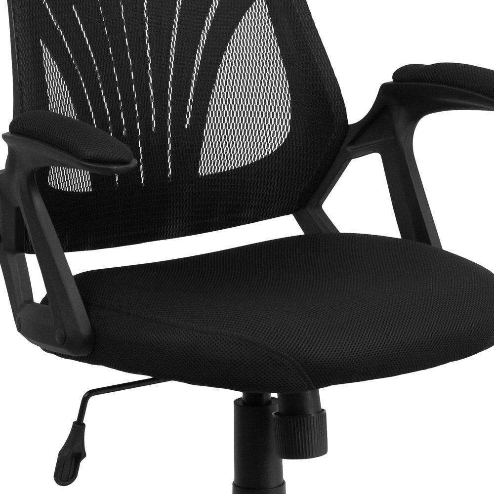 Mid-Back Designer Black Mesh Swivel Task Office Chair with Open Arms. Picture 7