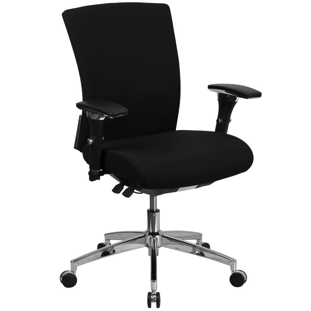 24/7 Intensive Use 300 lb. Rated Black Fabric Multifunction Ergonomic Office Chair with Seat Slider. The main picture.