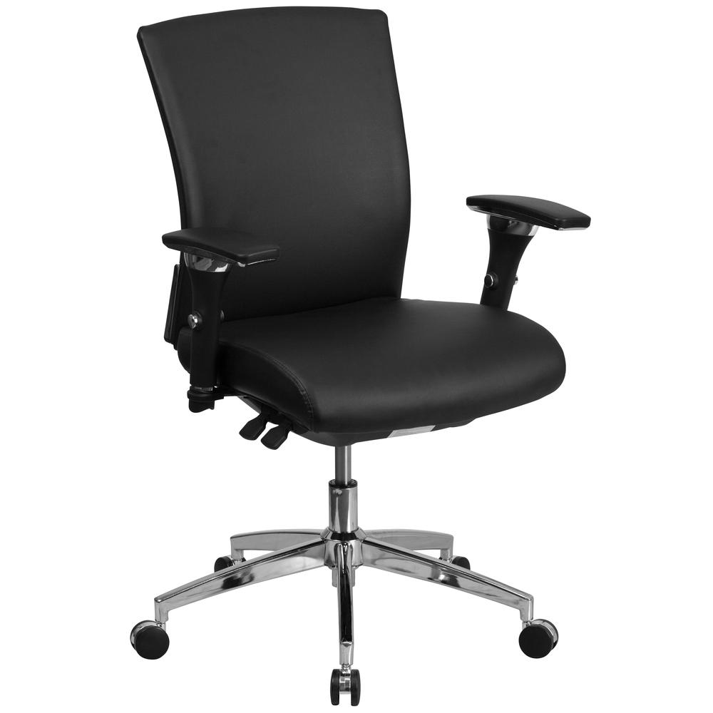 24/7 Intensive Use 300 lb. Rated Mid-Back Black LeatherSoft Multifunction Ergonomic Office Chair with Seat Slider and Adjustable Lumbar. The main picture.