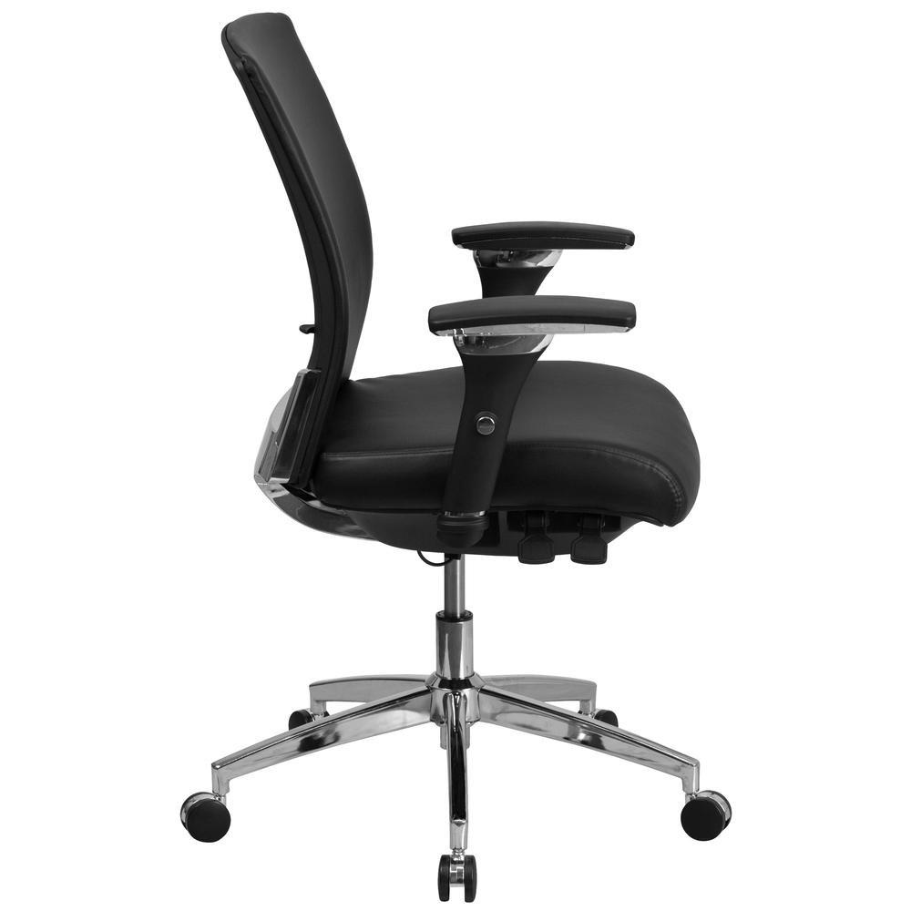 24/7 Intensive Use 300 lb. Rated Mid-Back Black LeatherSoft Multifunction Ergonomic Office Chair with Seat Slider and Adjustable Lumbar. Picture 2