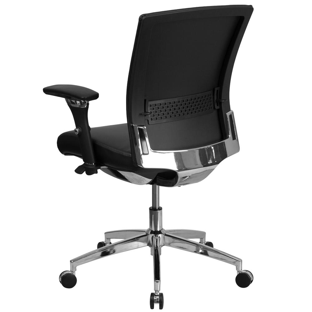 24/7 Intensive Use 300 lb. Rated Mid-Back Black LeatherSoft Multifunction Ergonomic Office Chair with Seat Slider and Adjustable Lumbar. Picture 3