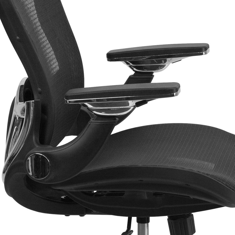 Mid-Back Transparent Black Mesh Executive Swivel Ergonomic Office Chair with Synchro-Tilt & Height Adjustable Flip-Up Arms. Picture 8