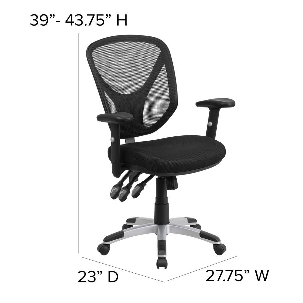 Mid-Back Black Mesh Multifunction Swivel Ergonomic Task Office Chair with Adjustable Arms. Picture 2