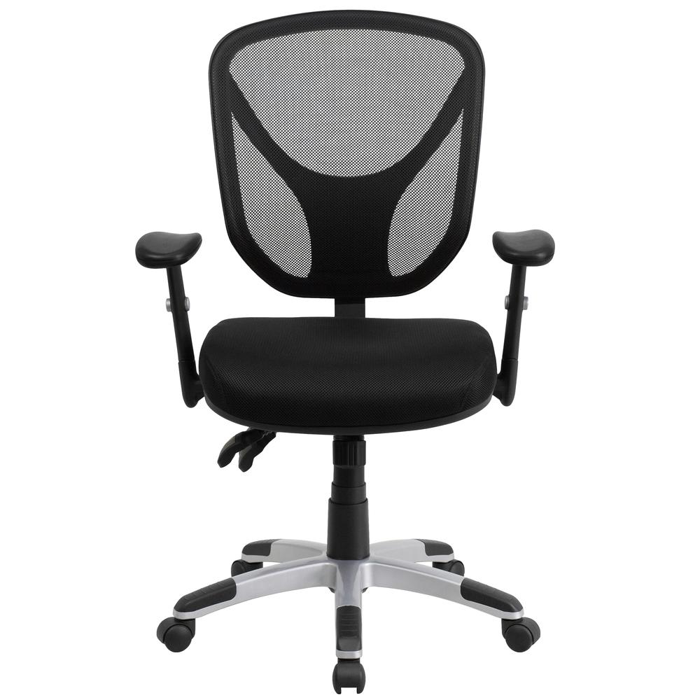 Mid-Back Black Mesh Multifunction Swivel Ergonomic Task Office Chair with Adjustable Arms. Picture 5