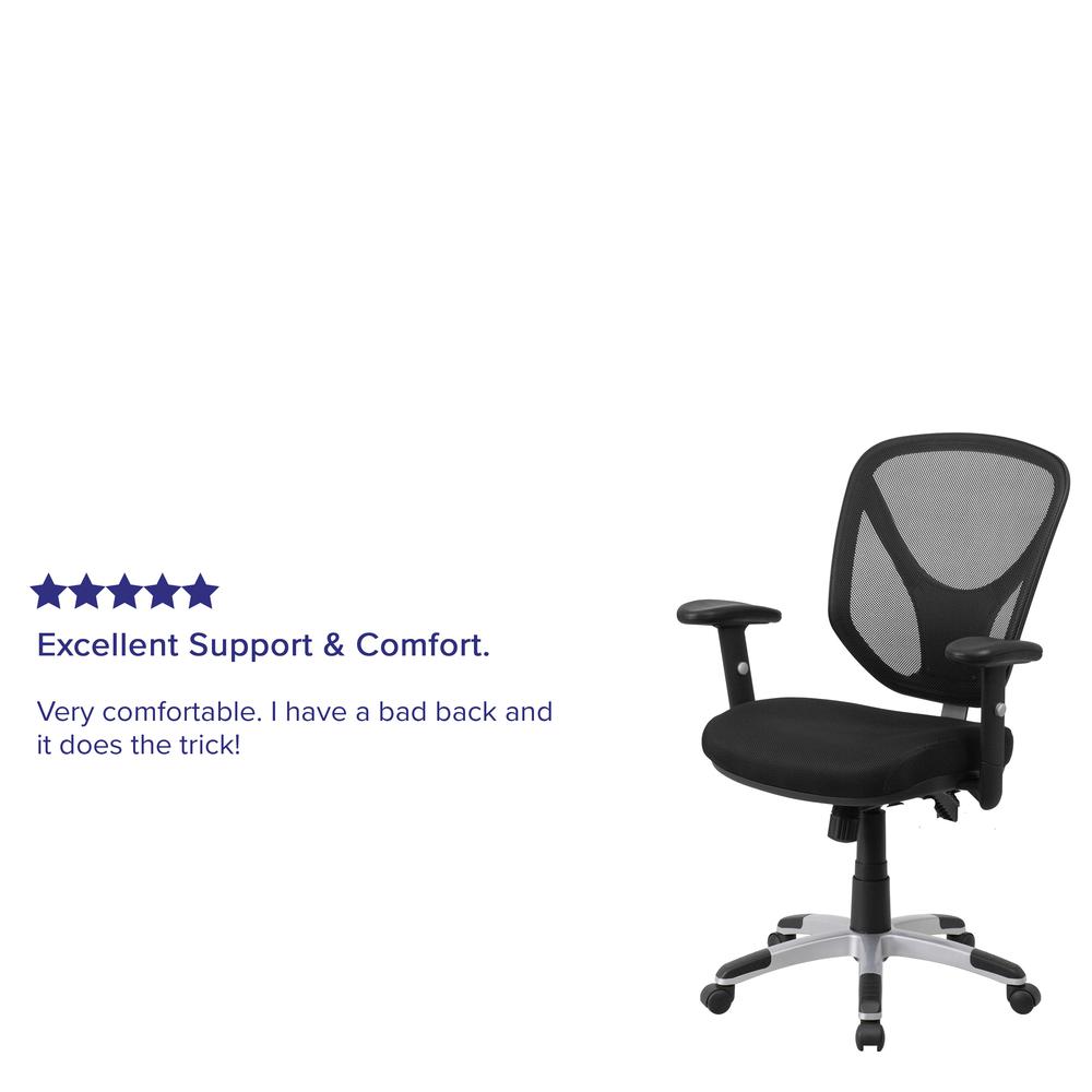 Mid-Back Black Mesh Multifunction Swivel Ergonomic Task Office Chair with Adjustable Arms. Picture 7