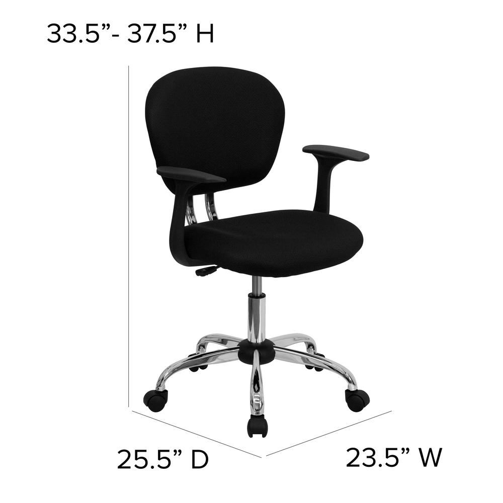 Mid-Back Black Mesh Padded Swivel Task Office Chair with Chrome Base and Arms. Picture 2