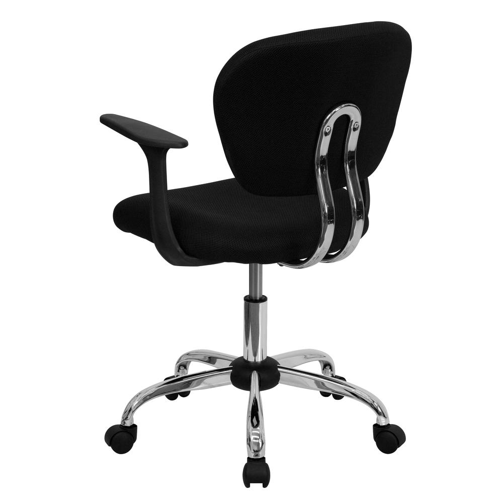 Mid-Back Black Mesh Padded Swivel Task Office Chair with Chrome Base and Arms. Picture 4