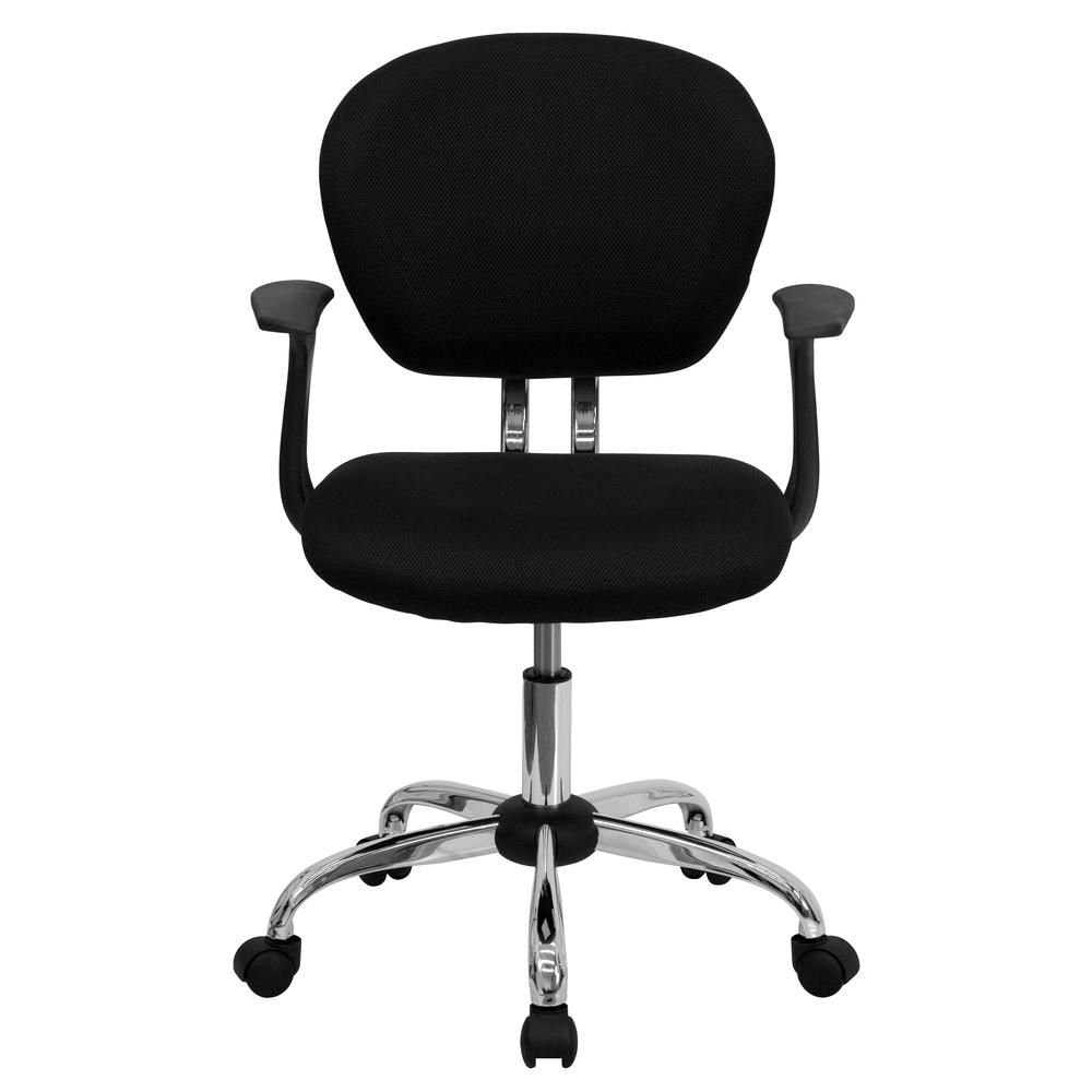 Mid-Back Black Mesh Padded Swivel Task Office Chair with Chrome Base and Arms. Picture 5