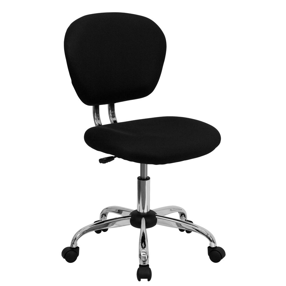 Mid-Back Black Mesh Padded Swivel Task Office Chair with Chrome Base. Picture 1