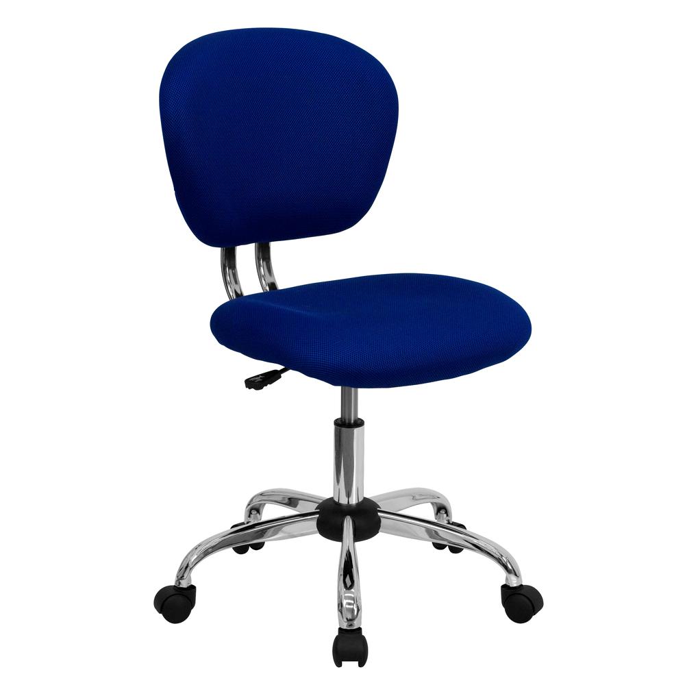 Mid-Back Blue Mesh Padded Swivel Task Office Chair with Chrome Base. Picture 1