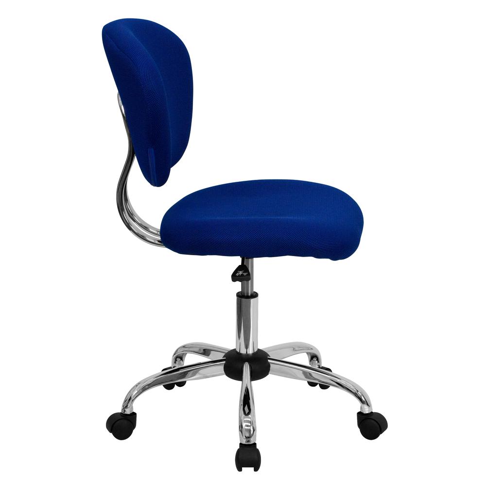 Mid-Back Blue Mesh Padded Swivel Task Office Chair with Chrome Base. Picture 3