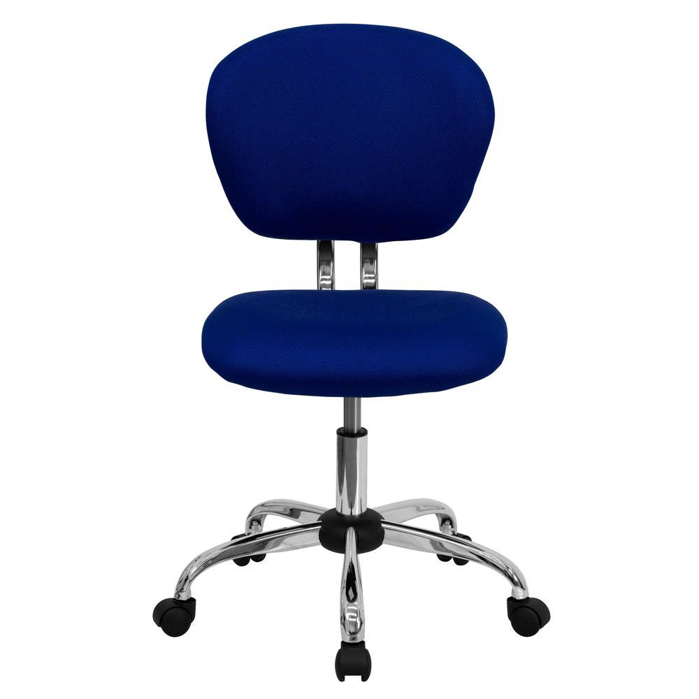 Mid-Back Blue Mesh Padded Swivel Task Office Chair with Chrome Base. Picture 5