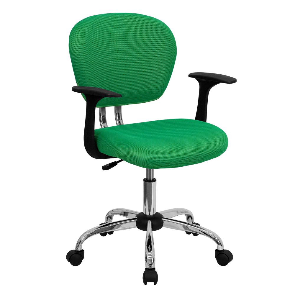 Mid-Back Bright Green Mesh Padded Swivel Task Office Chair with Chrome Base and Arms. Picture 1