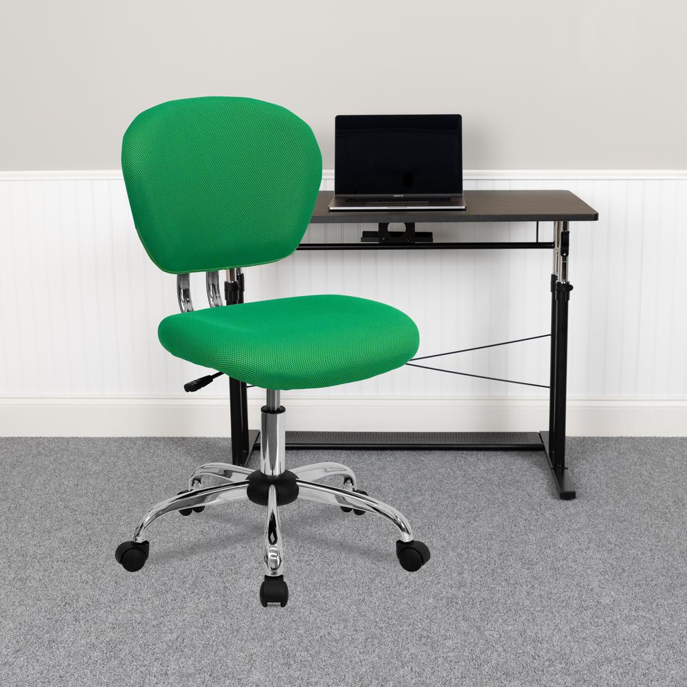 Mid-Back Bright Green Mesh Padded Swivel Task Office Chair with Chrome Base. Picture 8