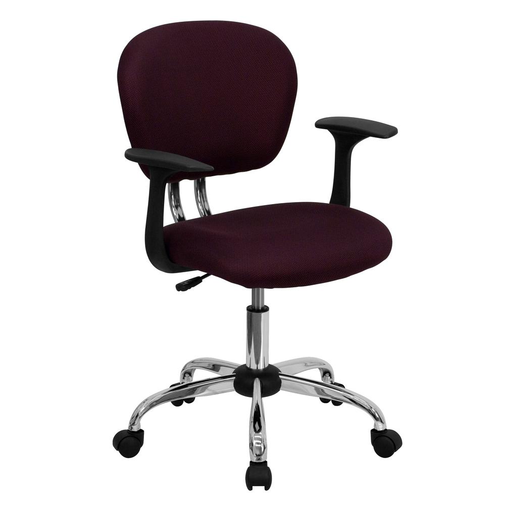 Mid-Back Burgundy Mesh Padded Swivel Task Office Chair with Chrome Base and Arms. Picture 1