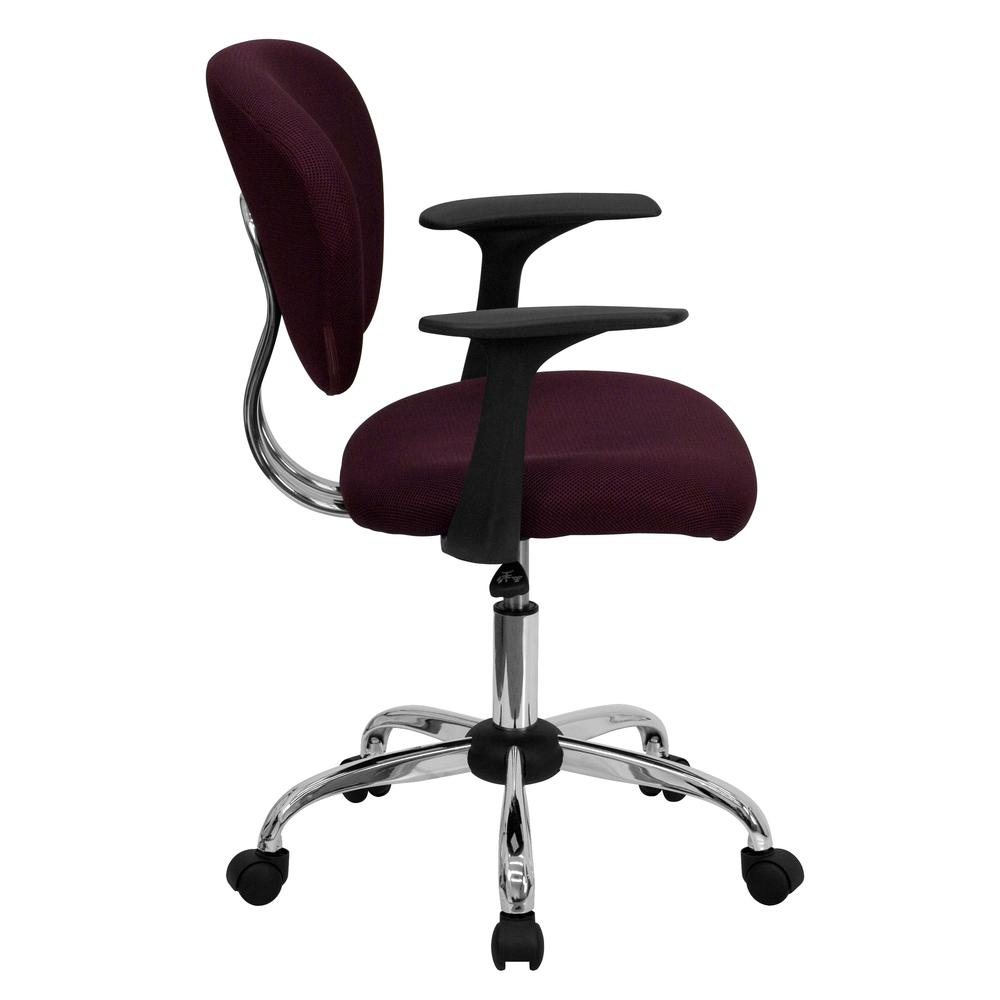 Mid-Back Burgundy Mesh Padded Swivel Task Office Chair with Chrome Base and Arms. Picture 2