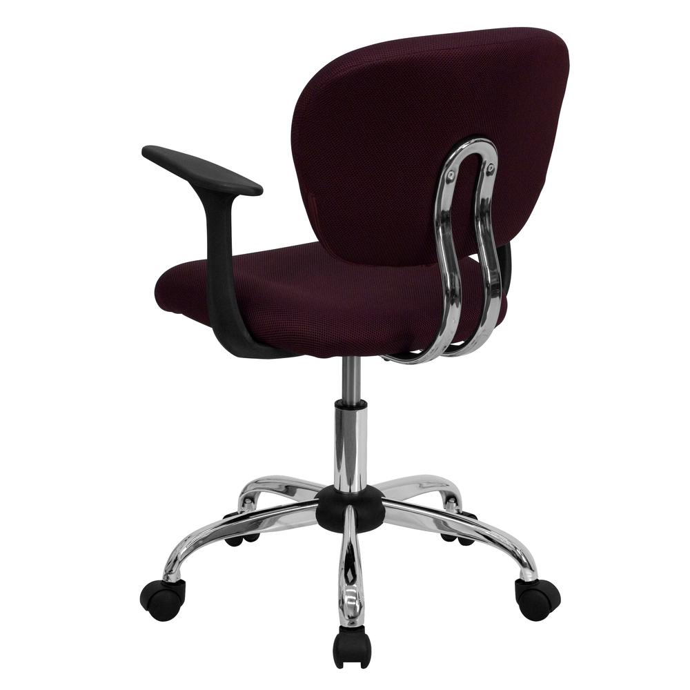 Mid-Back Burgundy Mesh Padded Swivel Task Office Chair with Chrome Base and Arms. Picture 3