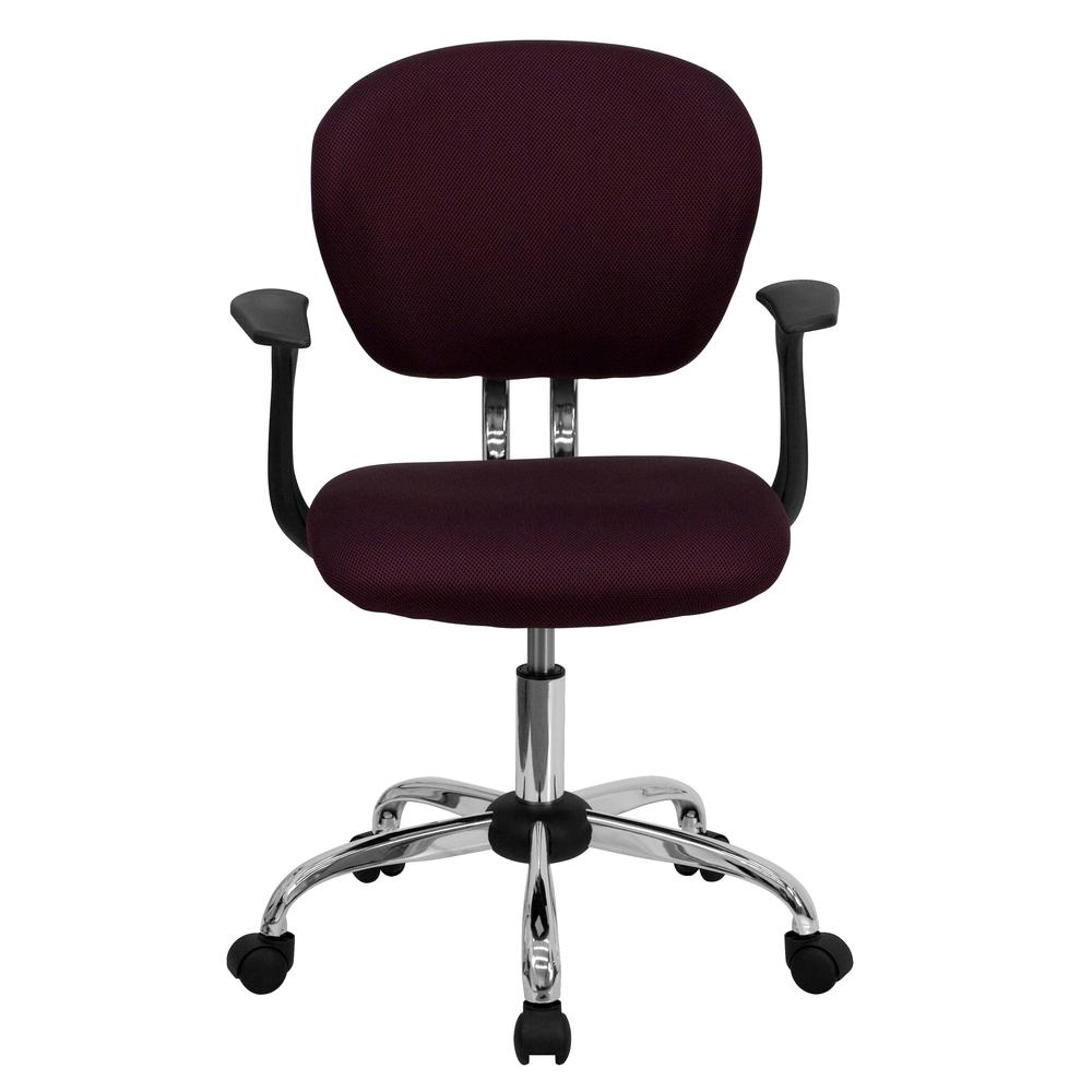Mid-Back Burgundy Mesh Padded Swivel Task Office Chair with Chrome Base and Arms. Picture 4