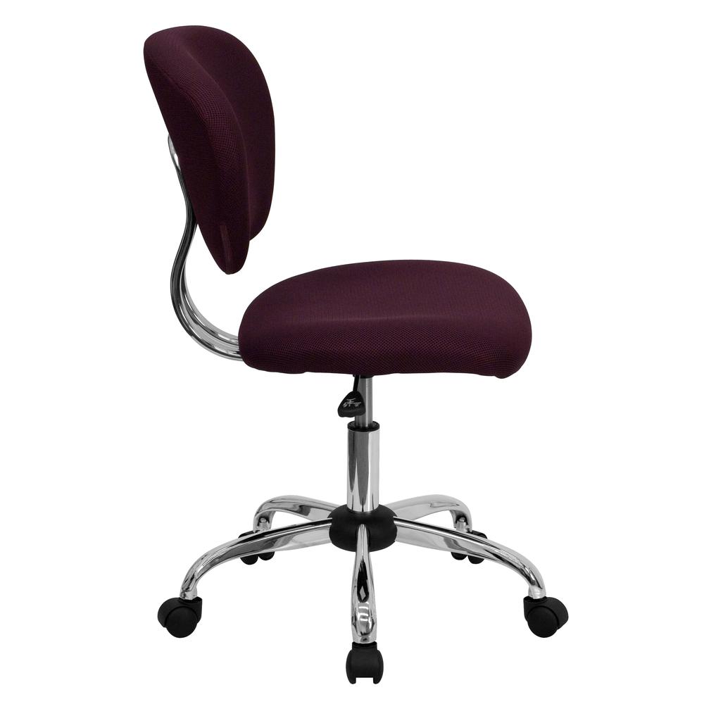 Mid-Back Burgundy Mesh Padded Swivel Task Office Chair with Chrome Base. Picture 3