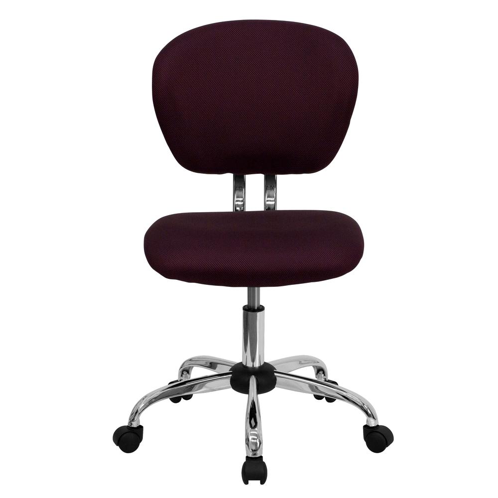 Mid-Back Burgundy Mesh Padded Swivel Task Office Chair with Chrome Base. Picture 5