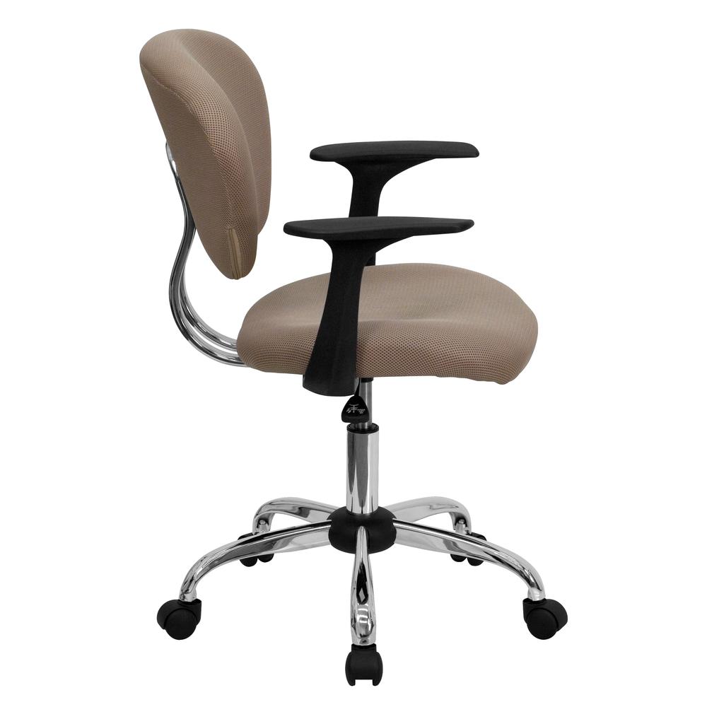 Mid-Back Coffee Brown Mesh Padded Swivel Task Office Chair with Chrome Base and Arms. Picture 2