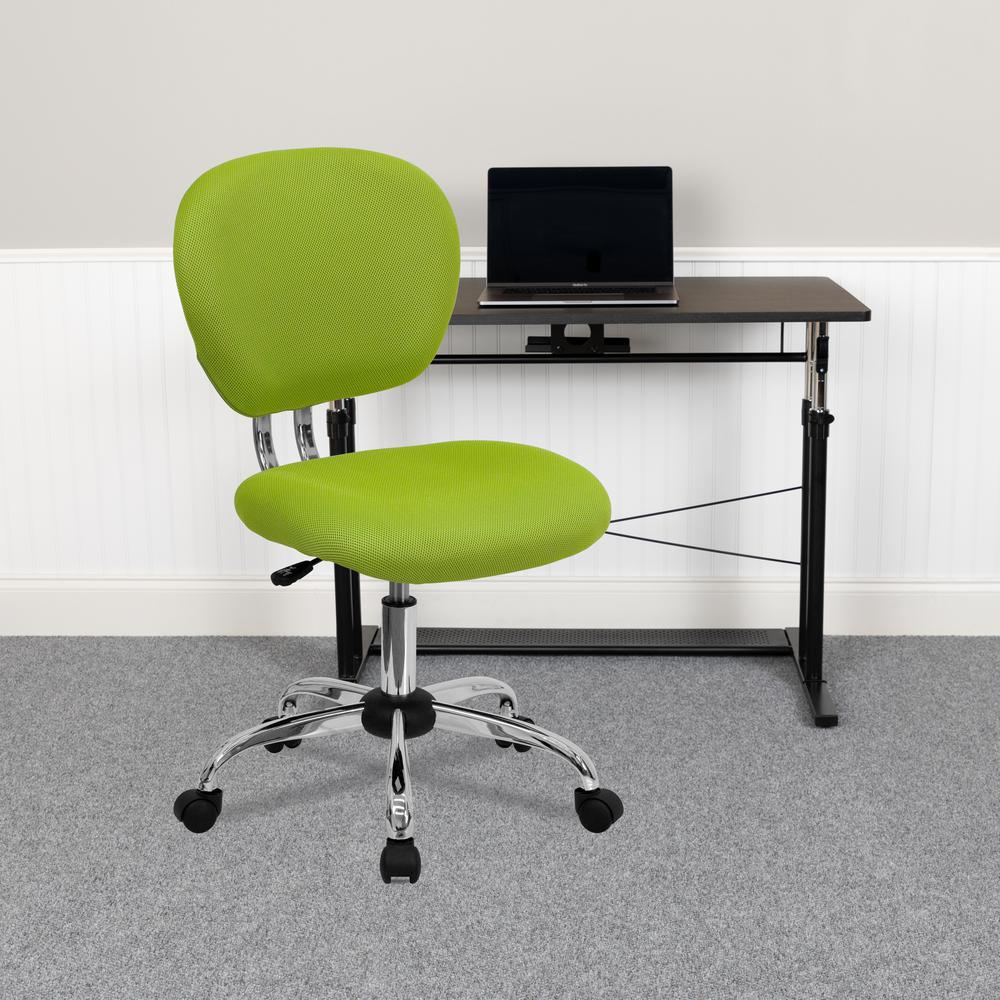Mid-Back Apple Green Mesh Padded Swivel Task Office Chair with Chrome Base. Picture 9