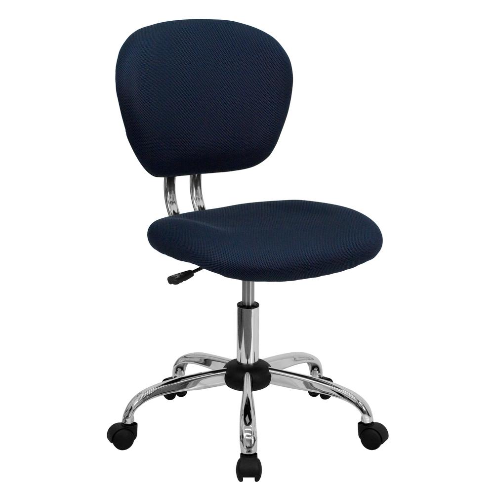 Mid-Back Navy Mesh Padded Swivel Task Office Chair with Chrome Base. The main picture.