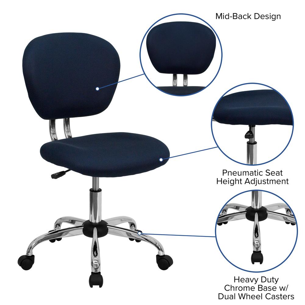 Mid-Back Navy Mesh Padded Swivel Task Office Chair with Chrome Base. Picture 6