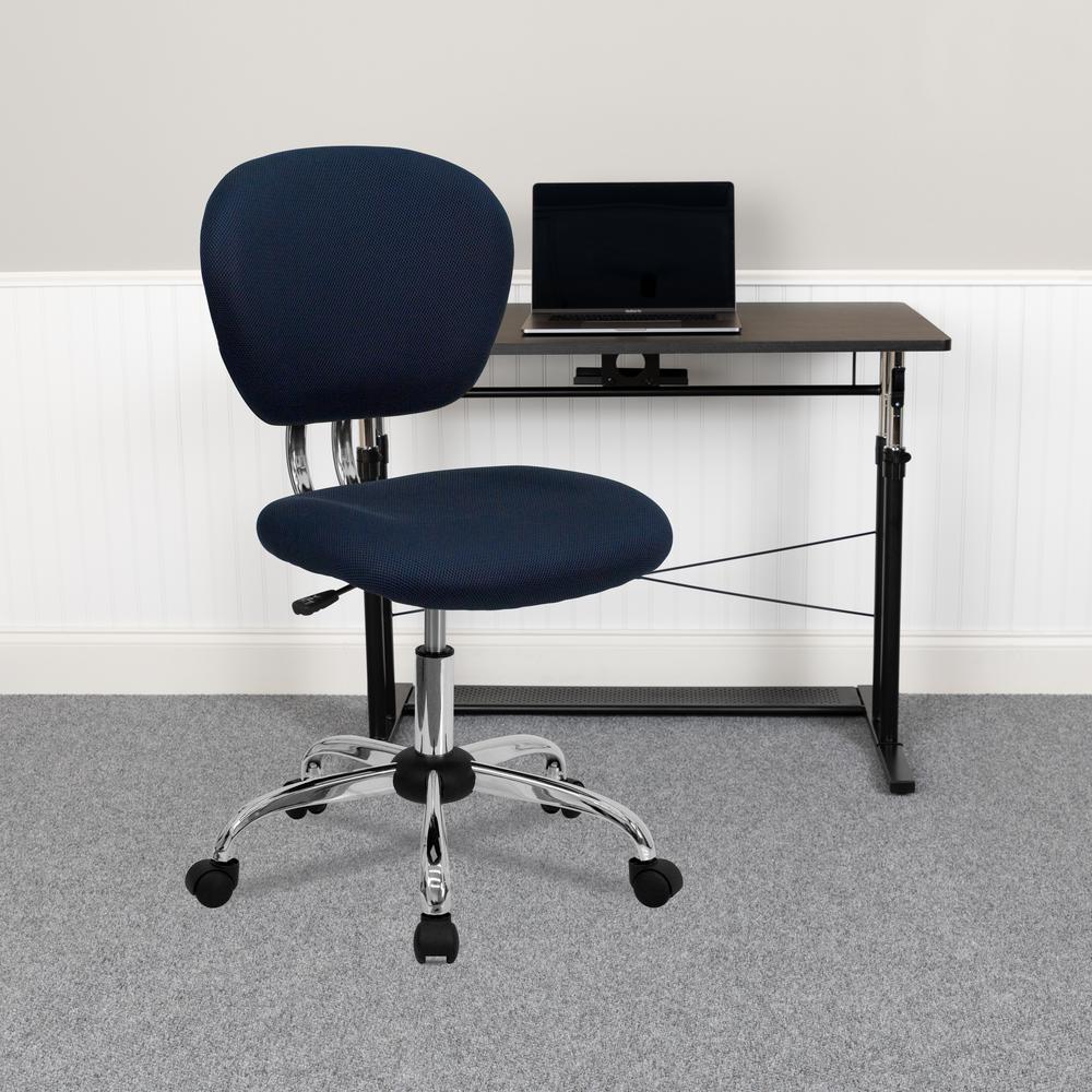 Mid-Back Navy Mesh Padded Swivel Task Office Chair with Chrome Base. Picture 9