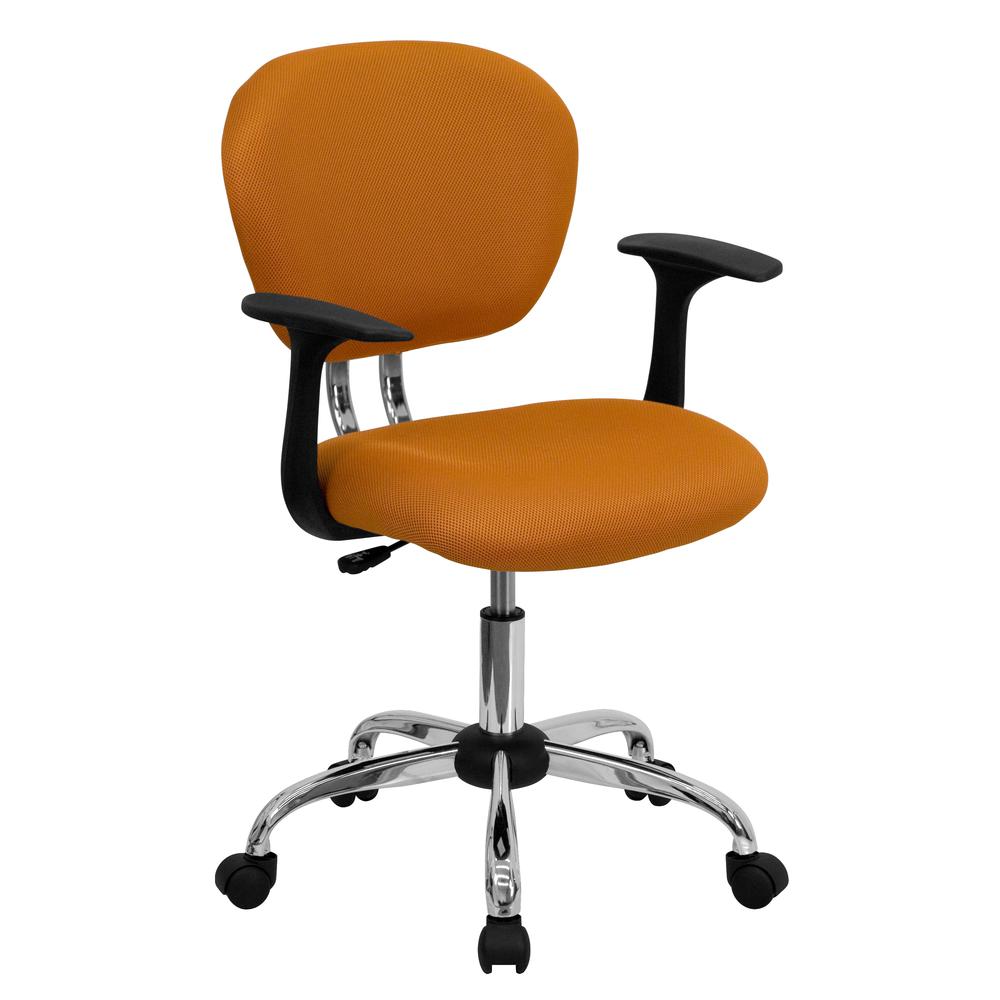 Mid-Back Orange Mesh Padded Swivel Task Office Chair with Chrome Base and Arms. Picture 1