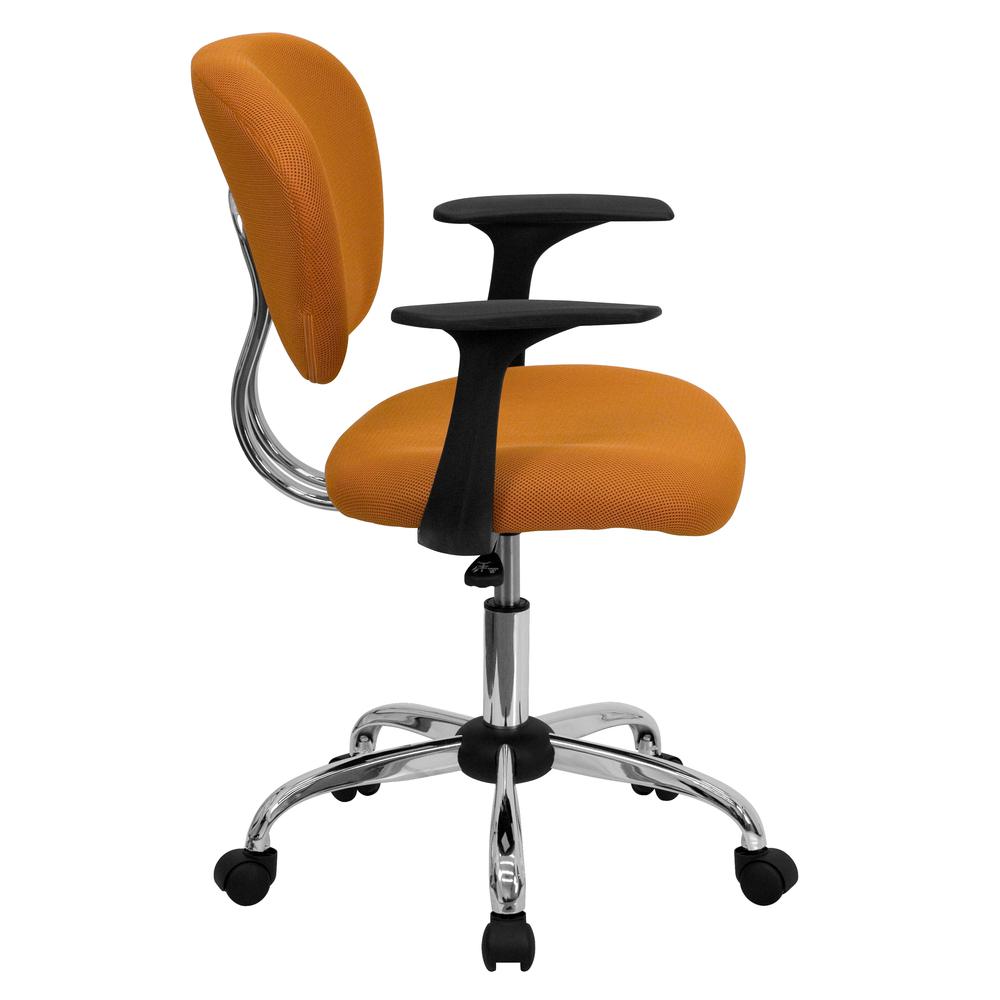Mid-Back Orange Mesh Padded Swivel Task Office Chair with Chrome Base and Arms. Picture 2