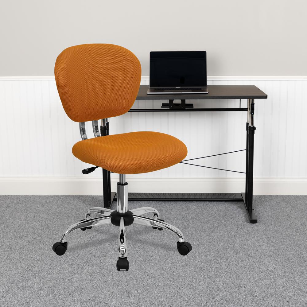 Mid-Back Orange Mesh Padded Swivel Task Office Chair with Chrome Base. Picture 8