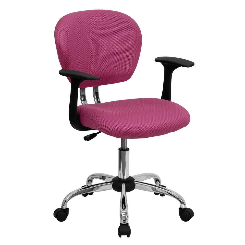 Mid-Back Pink Mesh Padded Swivel Task Office Chair with Chrome Base and Arms. Picture 1