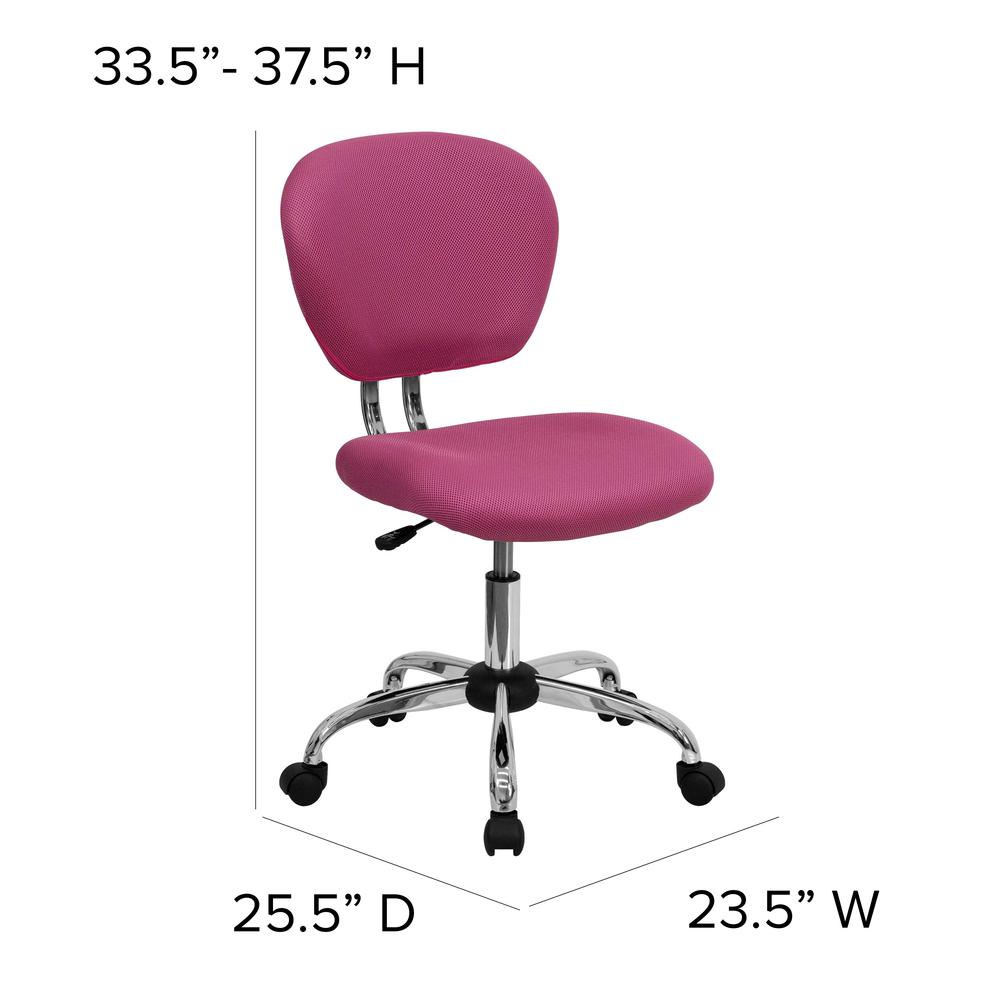 Mid-Back Pink Mesh Padded Swivel Task Office Chair with Chrome Base. Picture 2