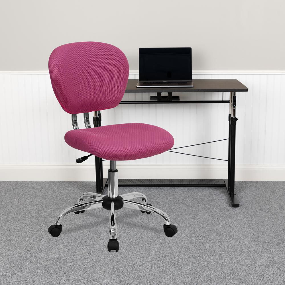 Mid-Back Pink Mesh Padded Swivel Task Office Chair with Chrome Base. Picture 8