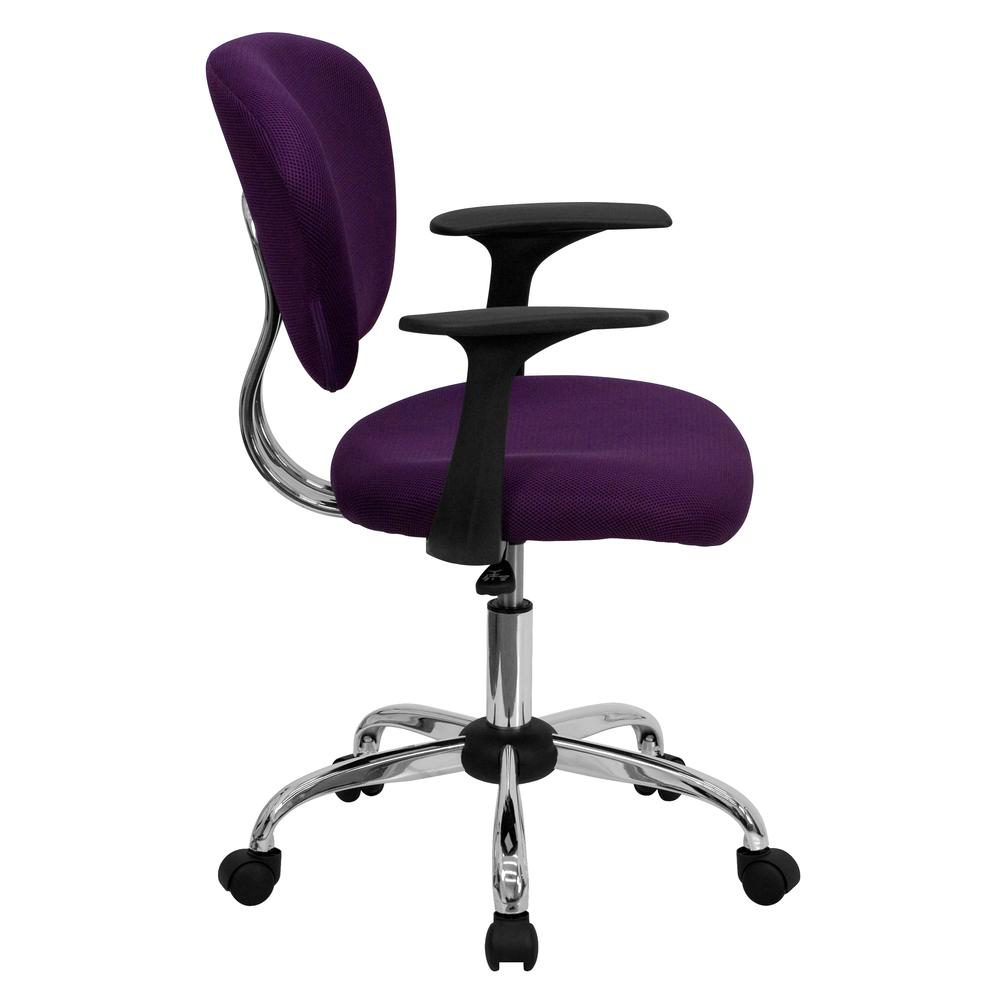 Mid-Back Purple Mesh Padded Swivel Task Office Chair with Chrome Base and Arms. Picture 2