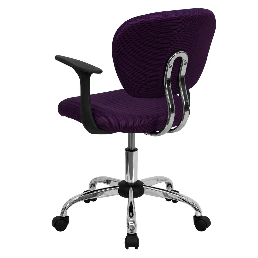 Mid-Back Purple Mesh Padded Swivel Task Office Chair with Chrome Base and Arms. Picture 3