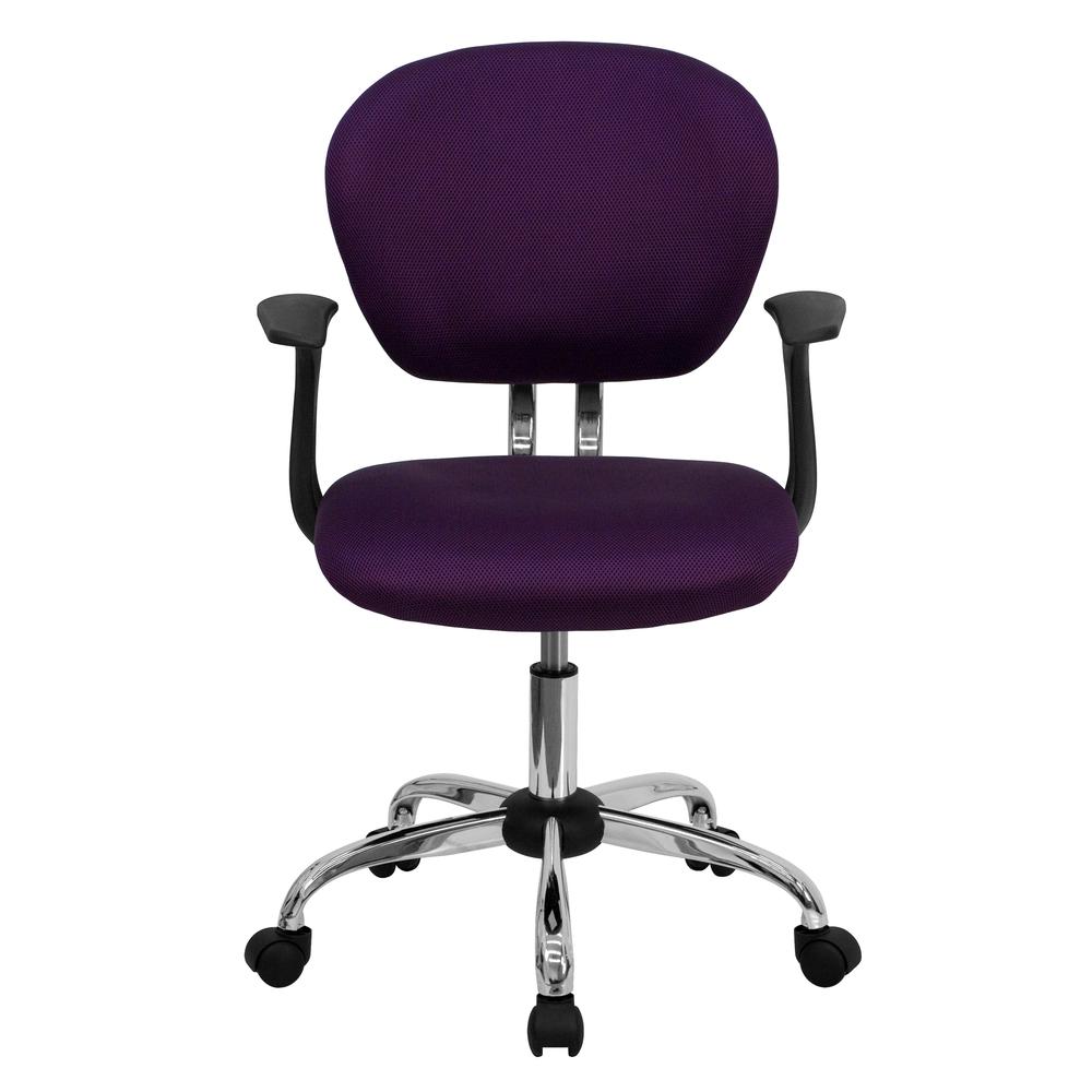 Mid-Back Purple Mesh Padded Swivel Task Office Chair with Chrome Base and Arms. Picture 4