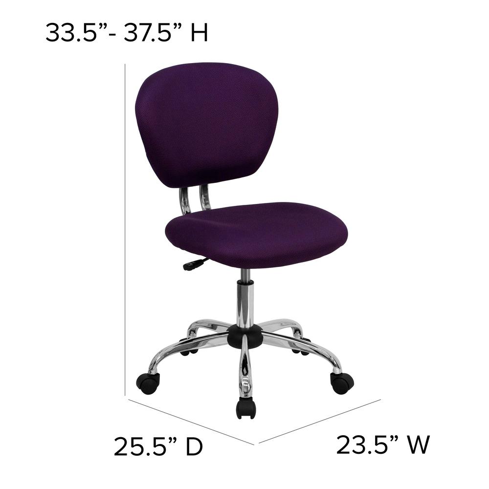 Mid-Back Purple Mesh Padded Swivel Task Office Chair with Chrome Base. Picture 2