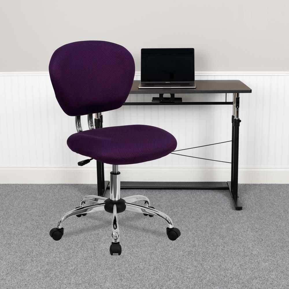 Mid-Back Purple Mesh Padded Swivel Task Office Chair with Chrome Base. Picture 6