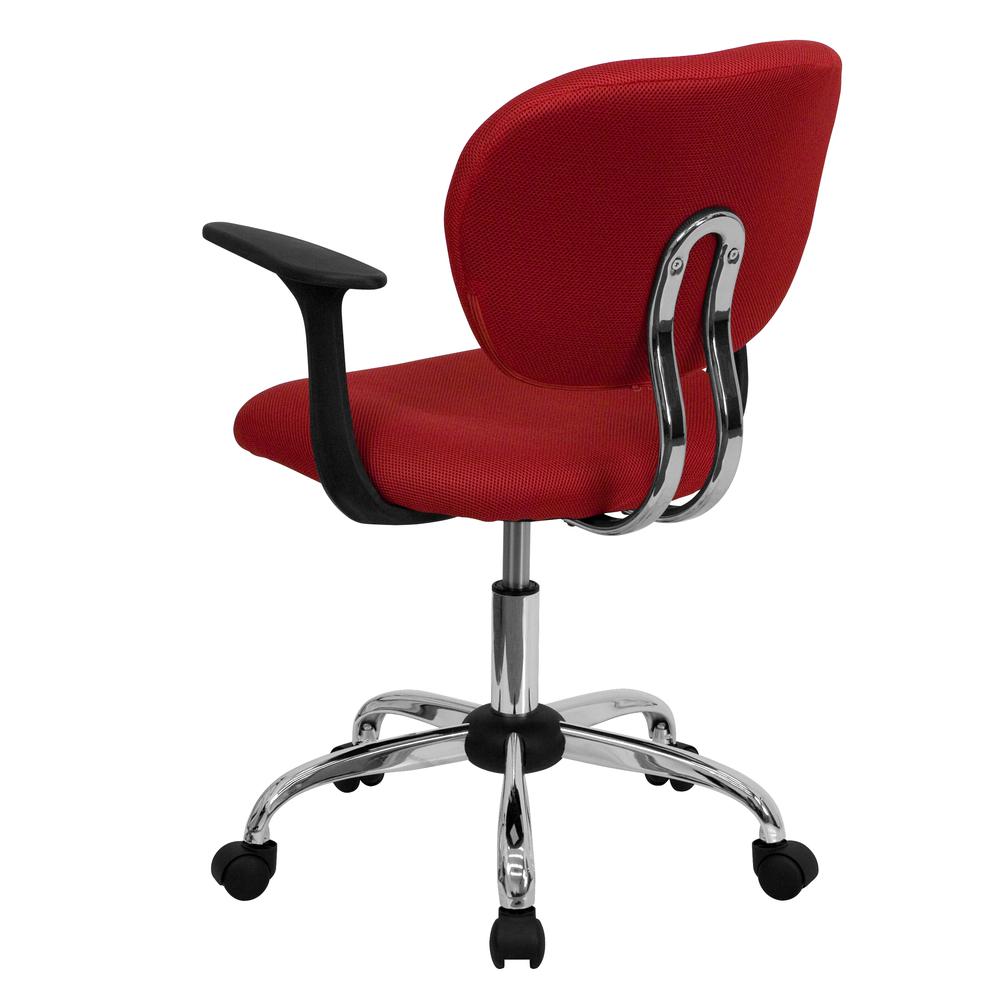 Mid-Back Red Mesh Padded Swivel Task Office Chair with Chrome Base and Arms. Picture 3