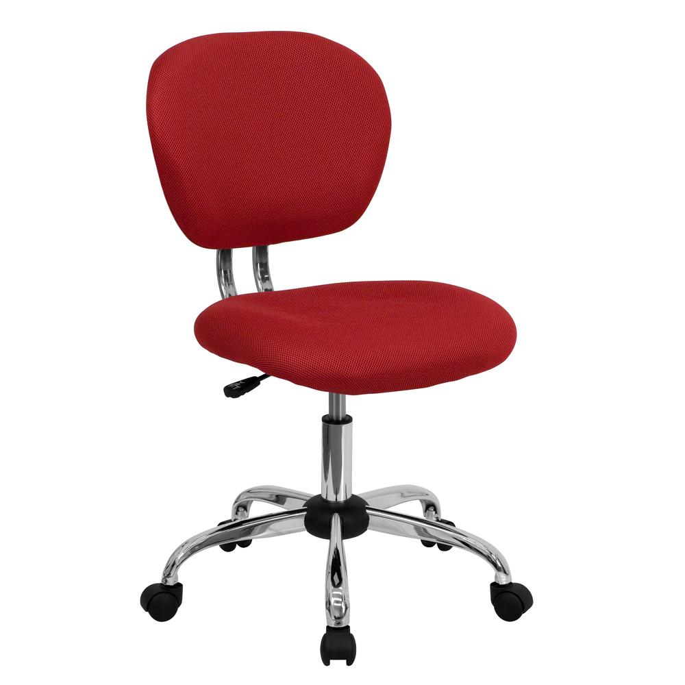 Mid-Back Red Mesh Padded Swivel Task Office Chair with Chrome Base. Picture 1