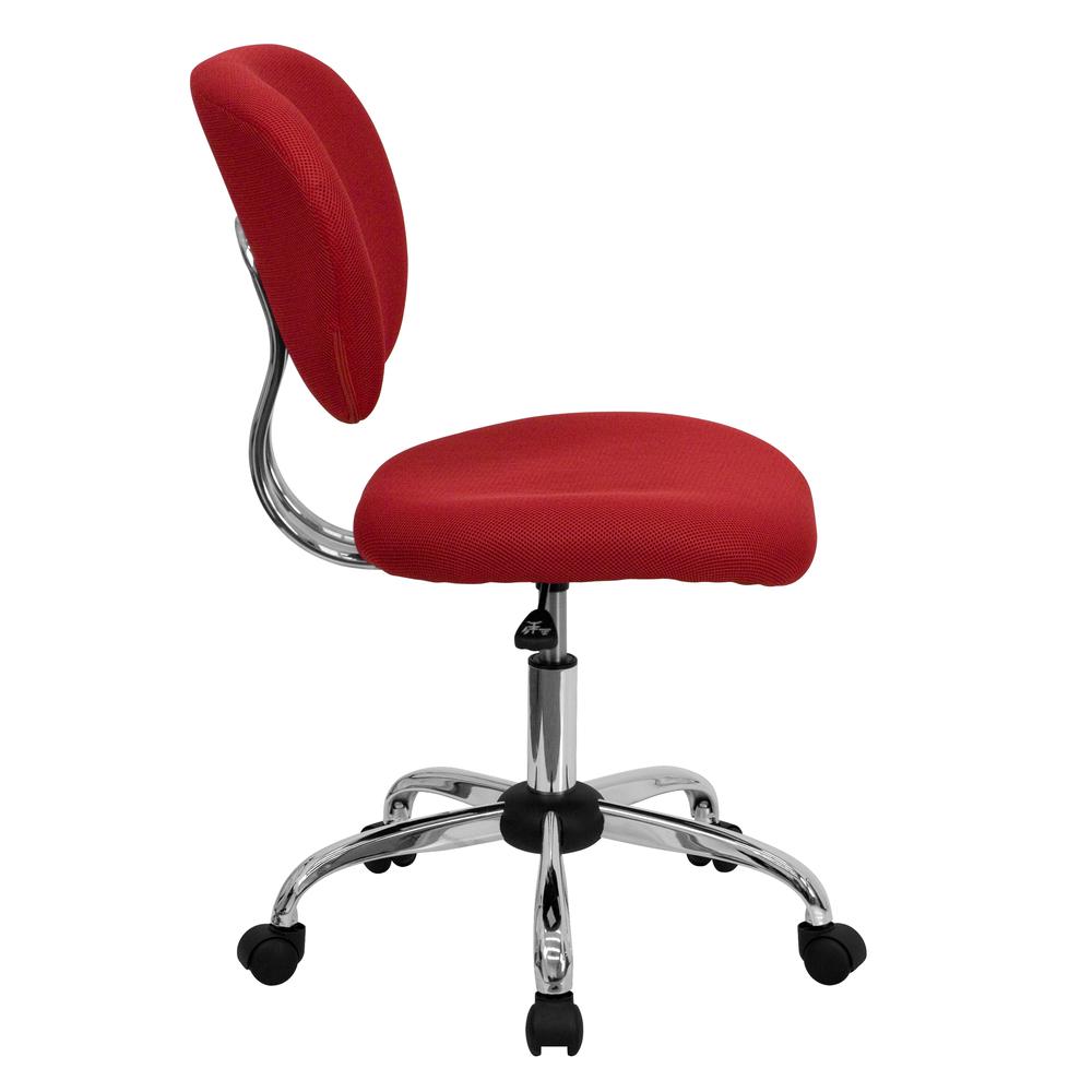 Mid-Back Red Mesh Padded Swivel Task Office Chair with Chrome Base. Picture 3