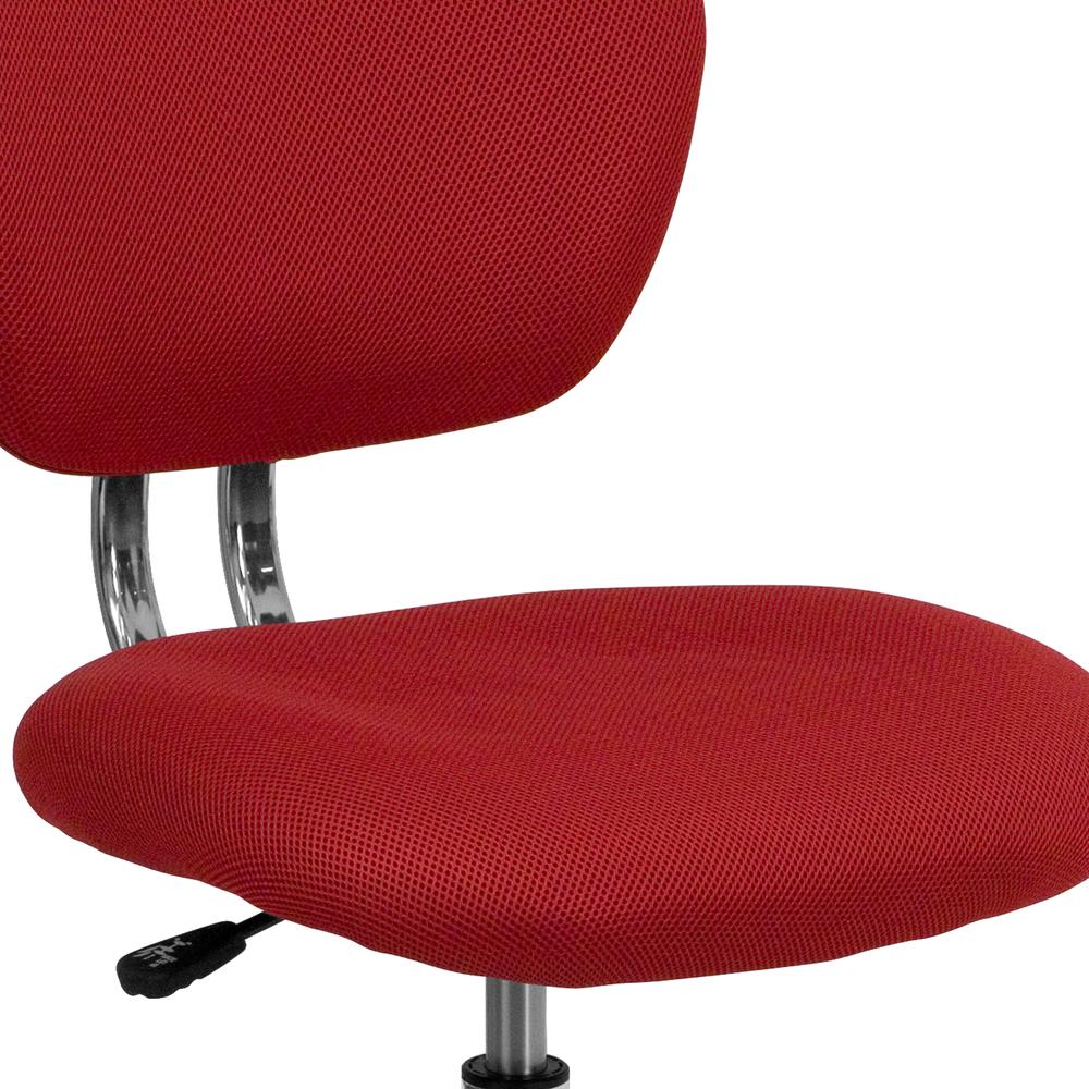 Mid-Back Red Mesh Padded Swivel Task Office Chair with Chrome Base. Picture 7