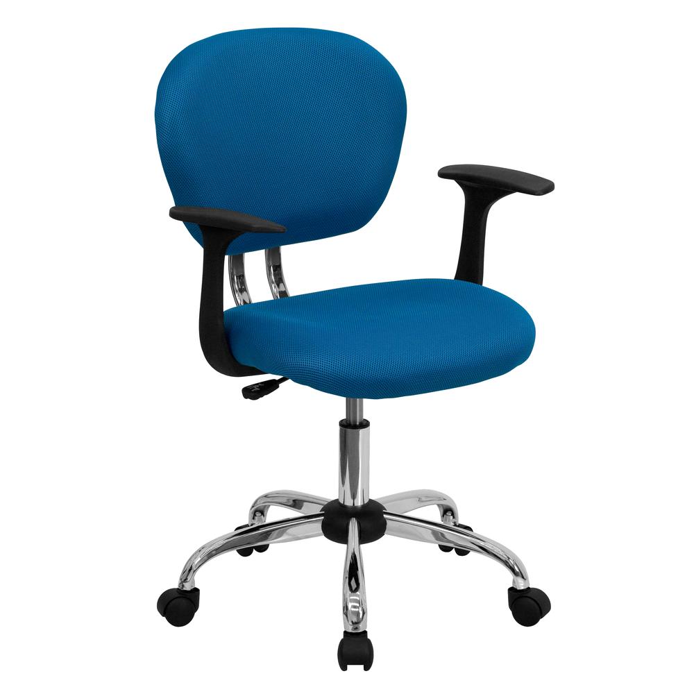 Mid-Back Turquoise Mesh Padded Swivel Task Office Chair with Chrome Base and Arms. Picture 1