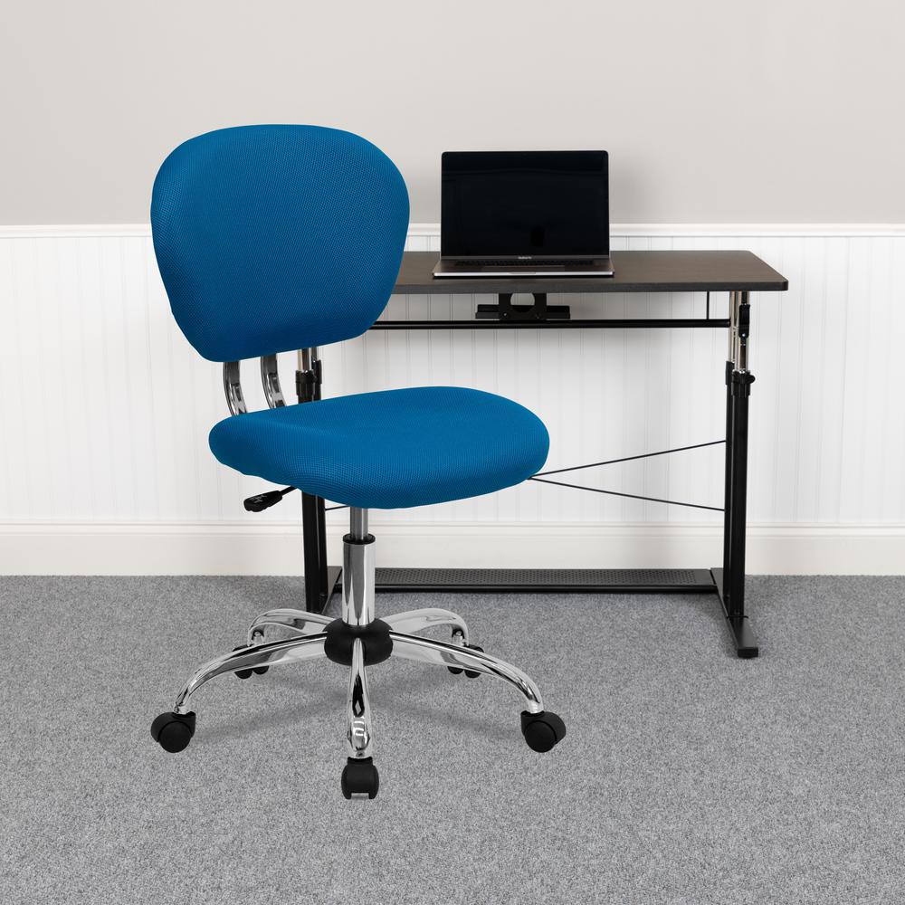 Mid-Back Turquoise Mesh Padded Swivel Task Office Chair with Chrome Base. Picture 8