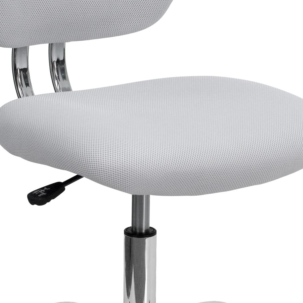 Mid-Back White Mesh Padded Swivel Task Office Chair with Chrome Base. Picture 7