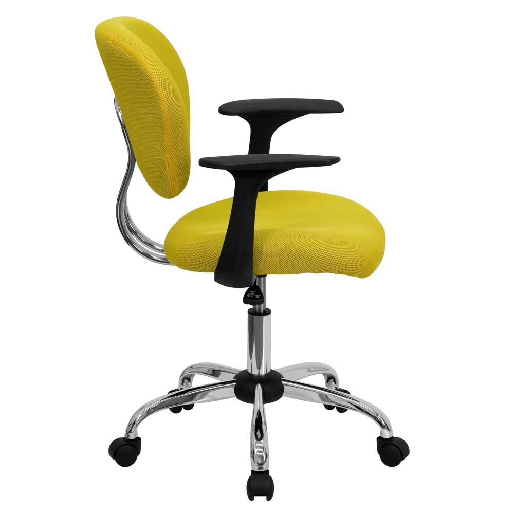 Mid-Back Yellow Mesh Padded Swivel Task Office Chair with Chrome Base and Arms. Picture 2